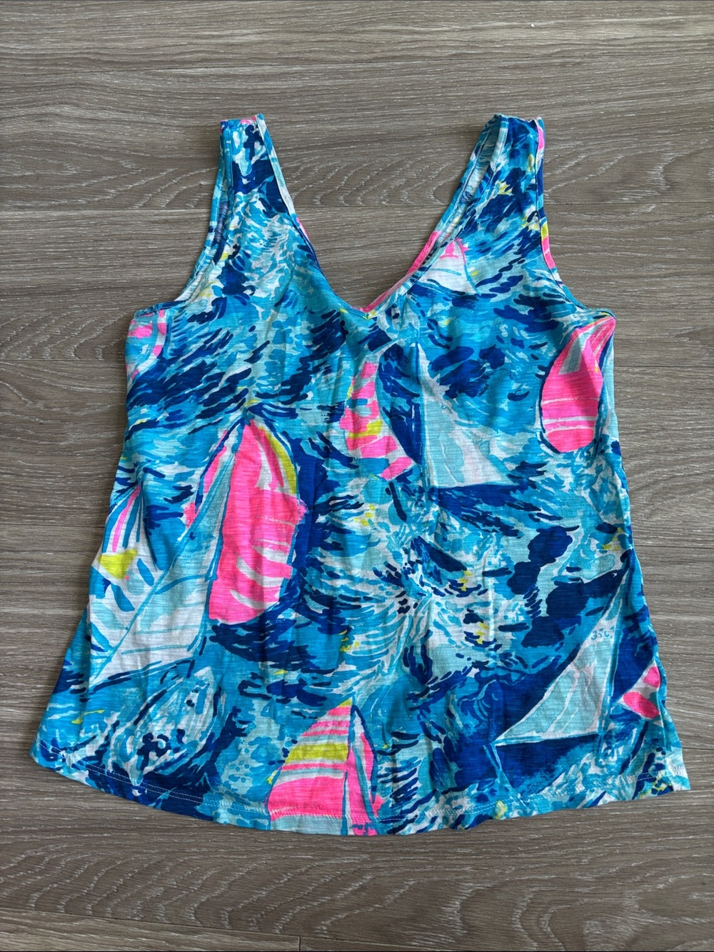 Lilly Pulitzer V-Neck Sail Print Tank in Blue & Pink - Picture 2 of 4